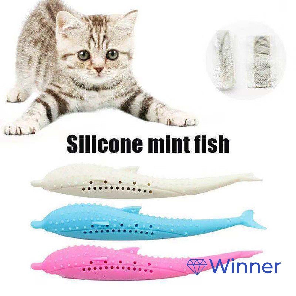 Ready Store Silicone Fish Shape Cat Toothbrush Teething Toy