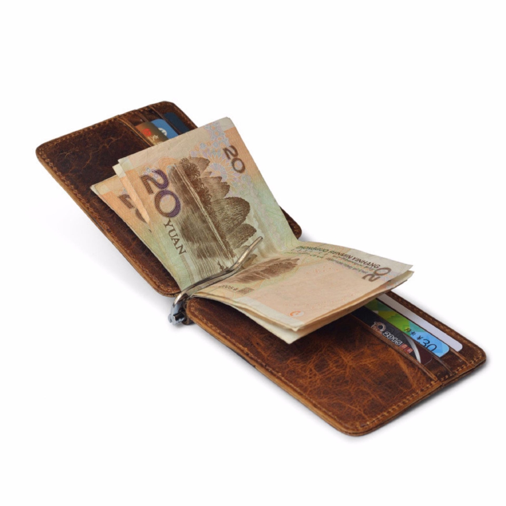 Slim Minimalist Vintage Money Clip Front Pocket Wallet - 