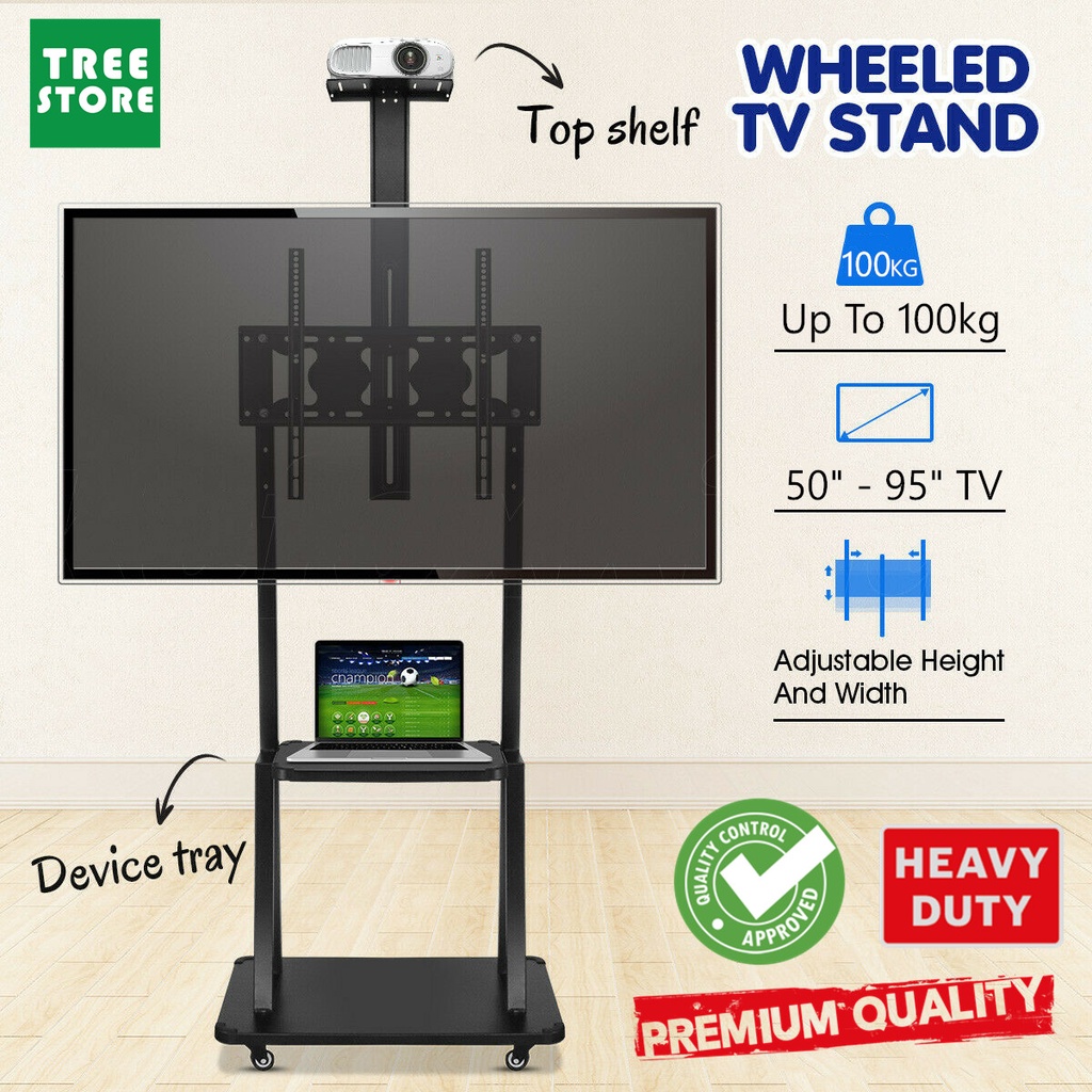 HEAVY DUTY Portable Mobile TV Cart TV Stand Bracket Trolley 50"95