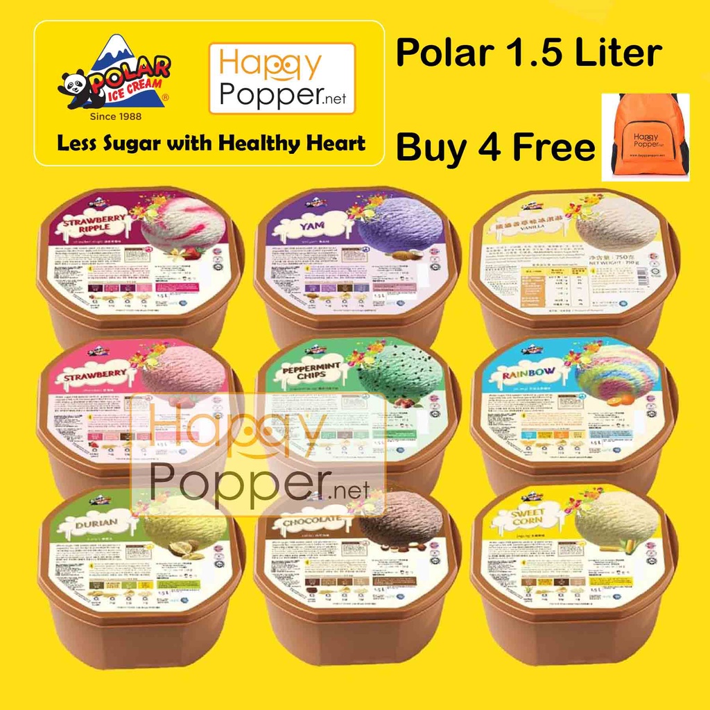 Happypopper Polar Ice Cream 1.5L 1.5 Liter Round Tub Frozen Snack Aiskrim