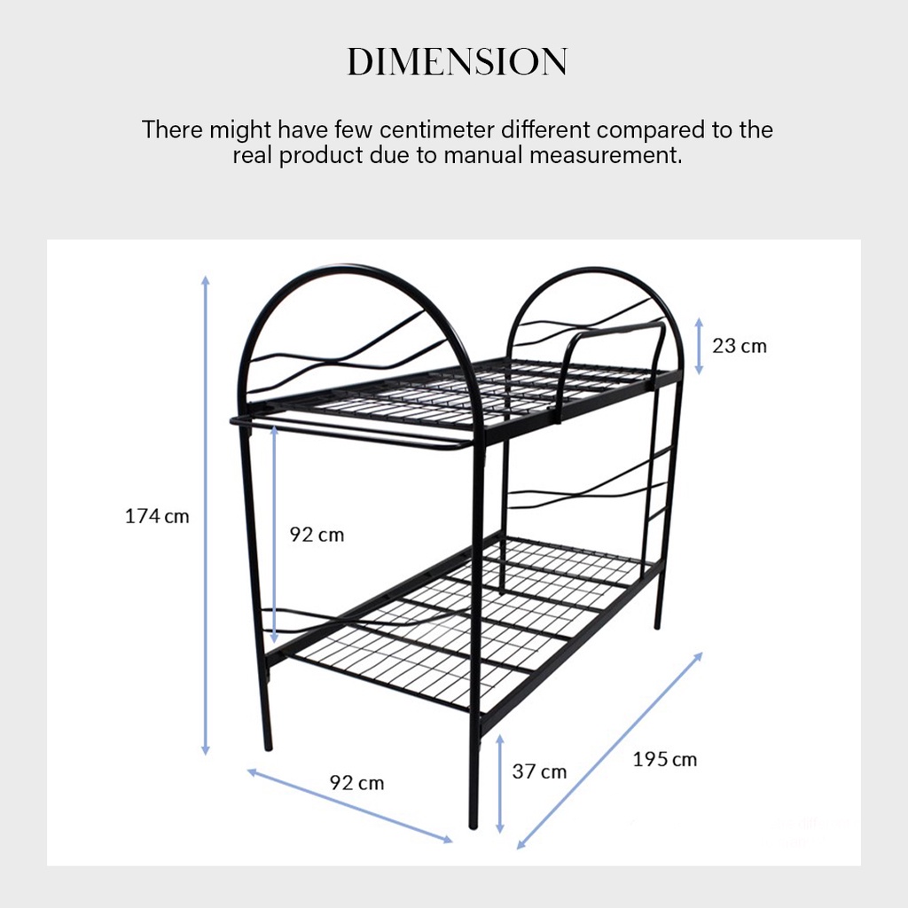 FINSSO : Powder Coat Metal Double Decker Bunk Metal Bed Frame/ Katil dua tingkat