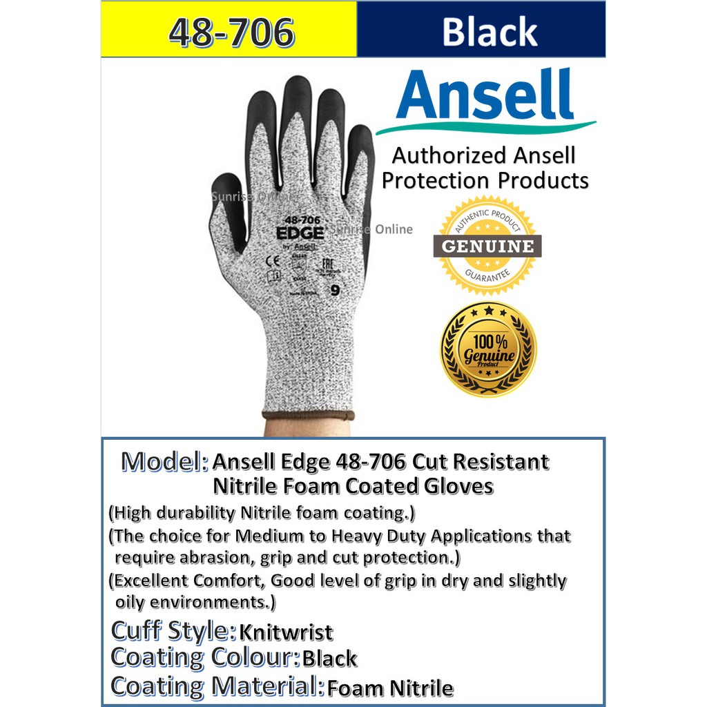 Ansell Edge 48706 Cut Resistant Gloves Level 5 Cut Resistant