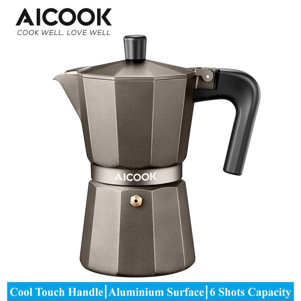 Aicook KD06 Stovetop Espresso Machine, Aluminium Moka Pot, 6 Cups of