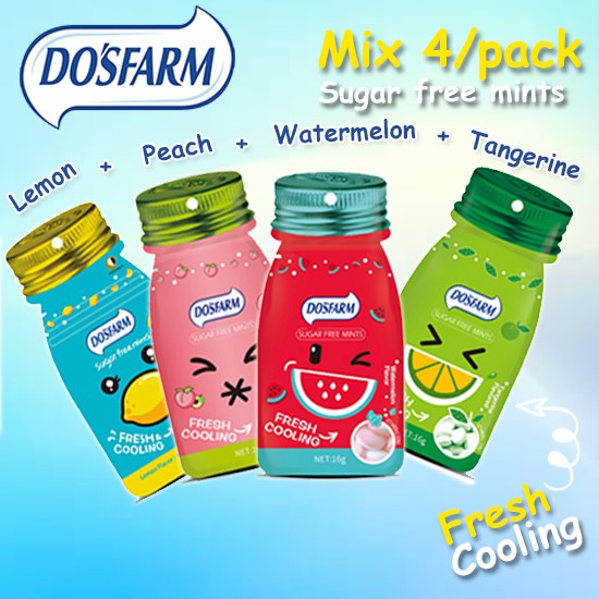 Dosfarm 4 In 1 Dos Farm Sugar Free Mint Candy 4 X 16g Lemon Peach Watermelon Tangerine Halal Ready Stock