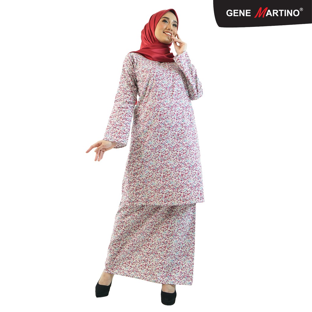 Gene Martino Baju Kurung Tradisional Cotton Print Printed Cotton 006 White Purple Shopee Malaysia