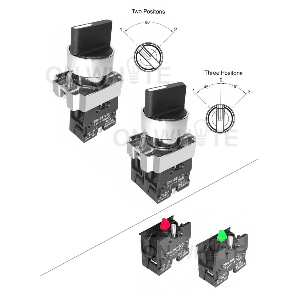 22MM Selector Switch 240V Maintained 2 Position [ ON - OFF ] / 3 ...