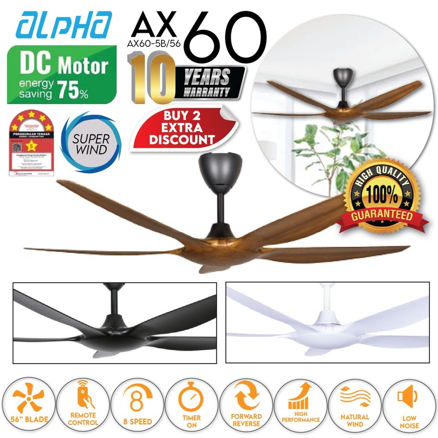 ALPHA AlphaFan AX60 5B 56 Inch DC Motor Ceiling Fan with 5 Blades (8