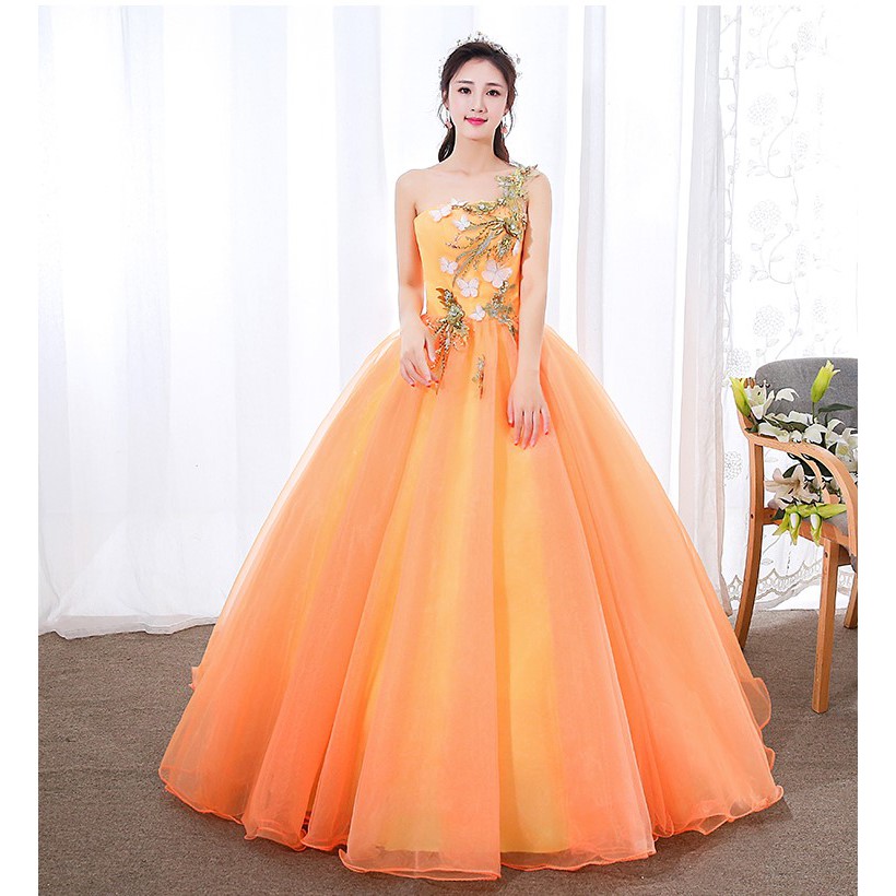 orange puffy dress