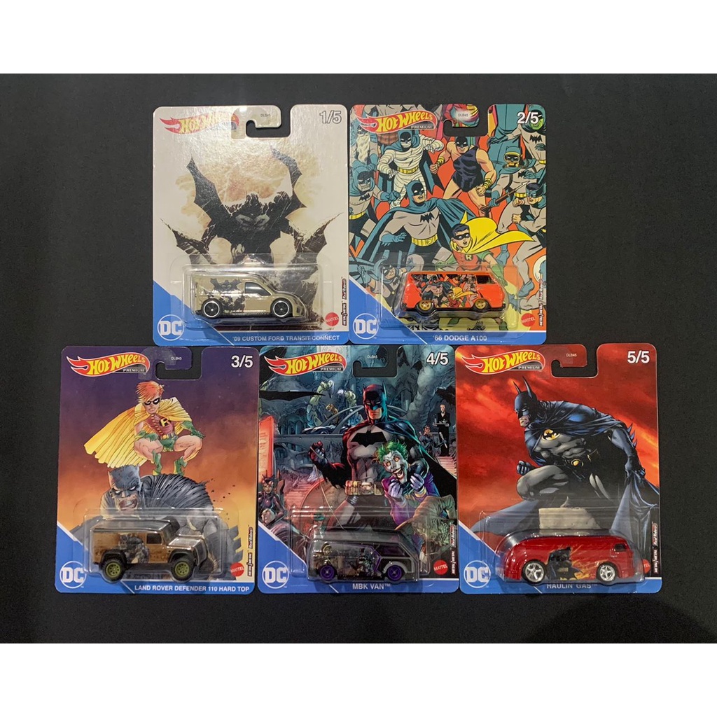 Hot Wheels Pop Culture Batman Premium Card (Ford Transit,Dodge A100,Land Rover Defender,MBK Van,Haulin' Gas)