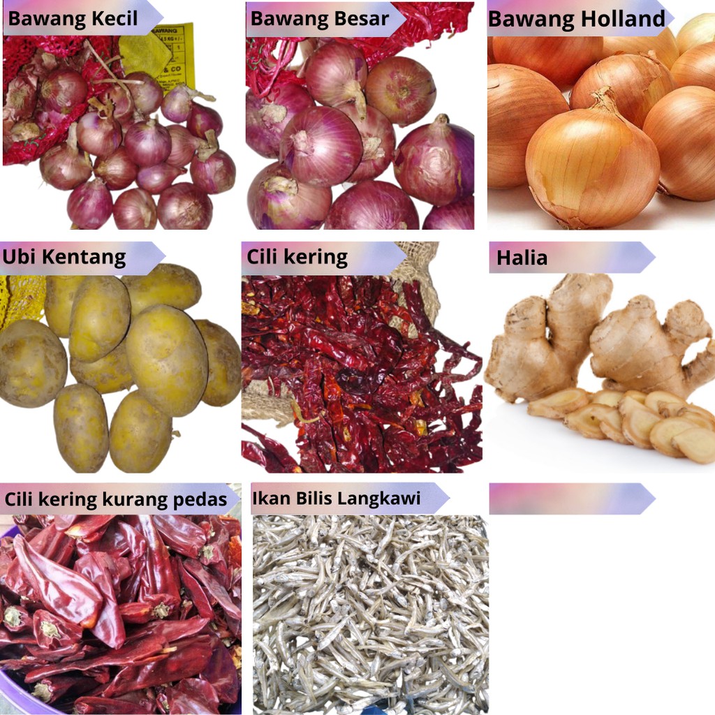 Bawang Pakistan/Bawang Holland/Kentang China&USA/Cili Kering/Halia/Ikan bilis - Stok Baru
