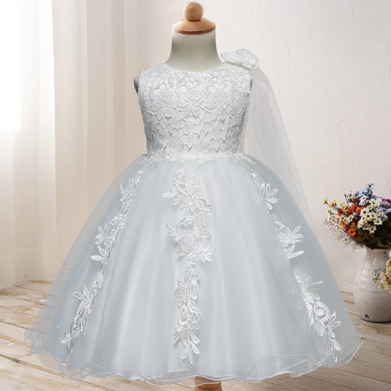 Baby Girl Birthday Dresses Tulle Lace Princess Dress Infant White