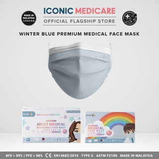 Image of Iconic Adult And Kid 3 Ply Medical Face Mask - Winter Blue (50pcs)