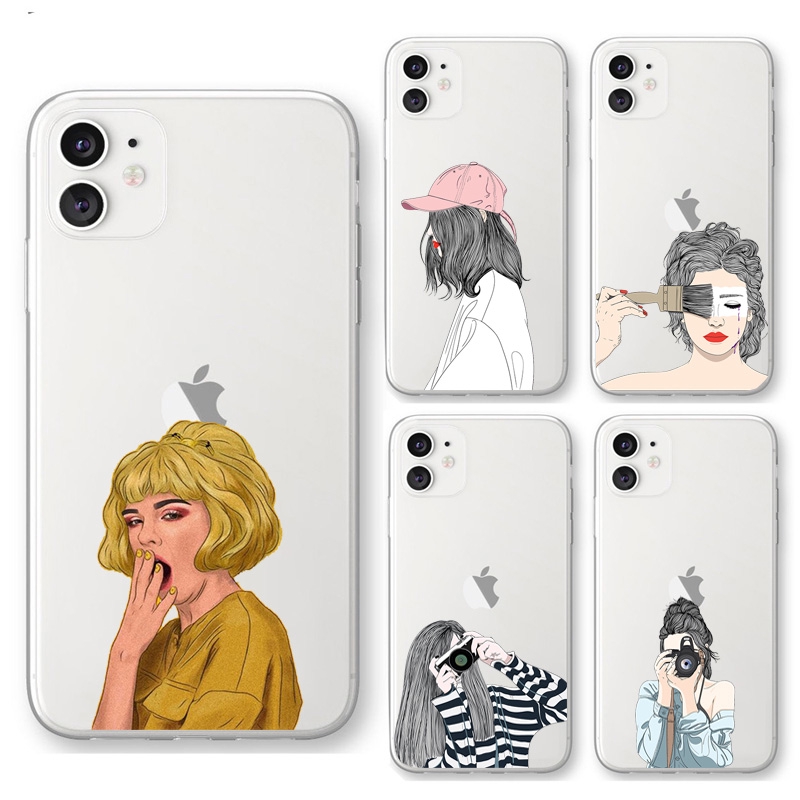 Fashion Girl Aesthetic Art Clear Case For Iphone 11 Pro Max Xs Max X Xr 6 6s 7 8 Plus Se Tpu Transparent Back Cover Shopee Malaysia