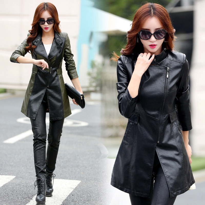 thin long leather jacket