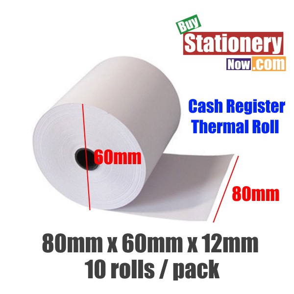 Cash Register Thermal Paper Roll 80mm x 60mm x 12mm (10 rolls/pack