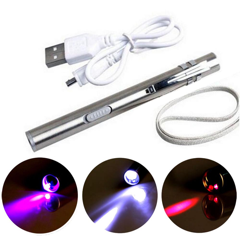 3 in 1 Laser Pointer White USB Rechargeable LED Torch light 395nM UV