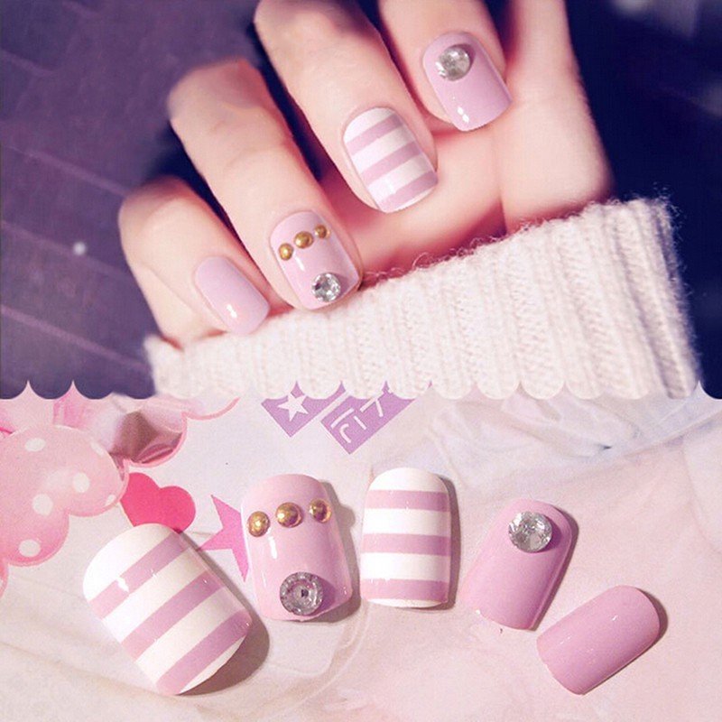 Foph 24x Bride Nail Art Full Cover Artificial Fake Nails