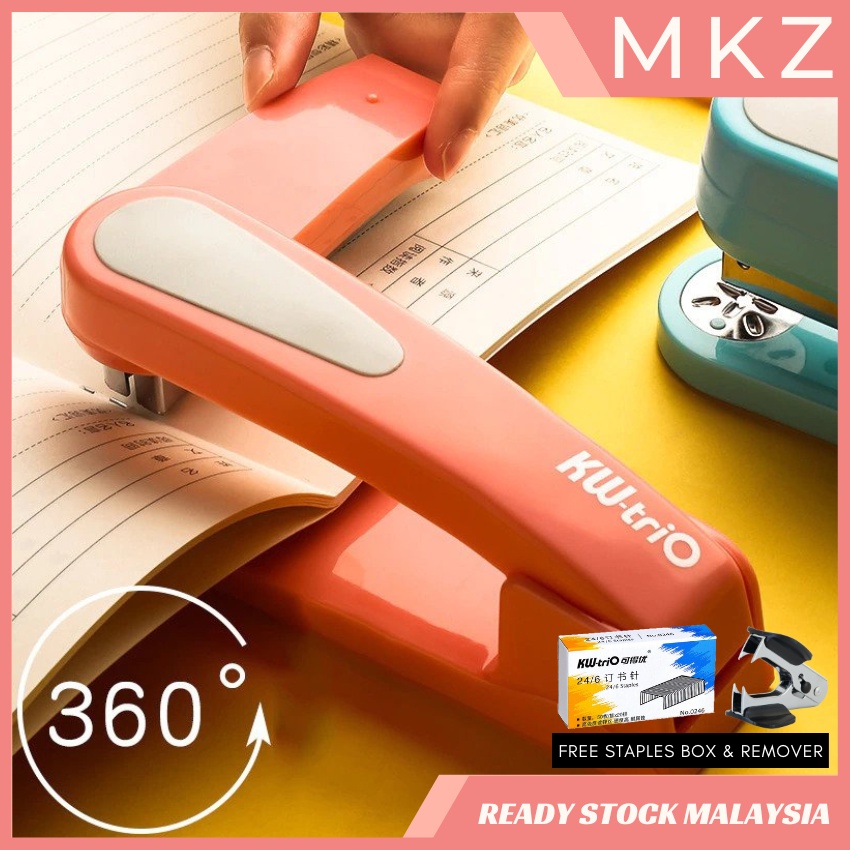READY STOCK 360 Rotation Stapler Gun Stationery Mini Office Stapler Heavy Duty Staples FREE Ubat