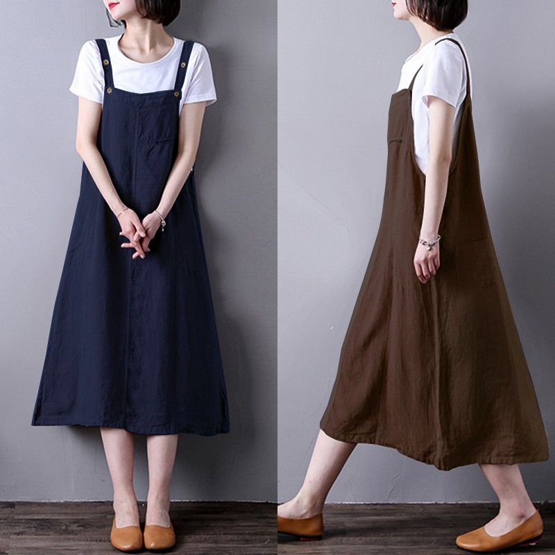 long pinafore dress