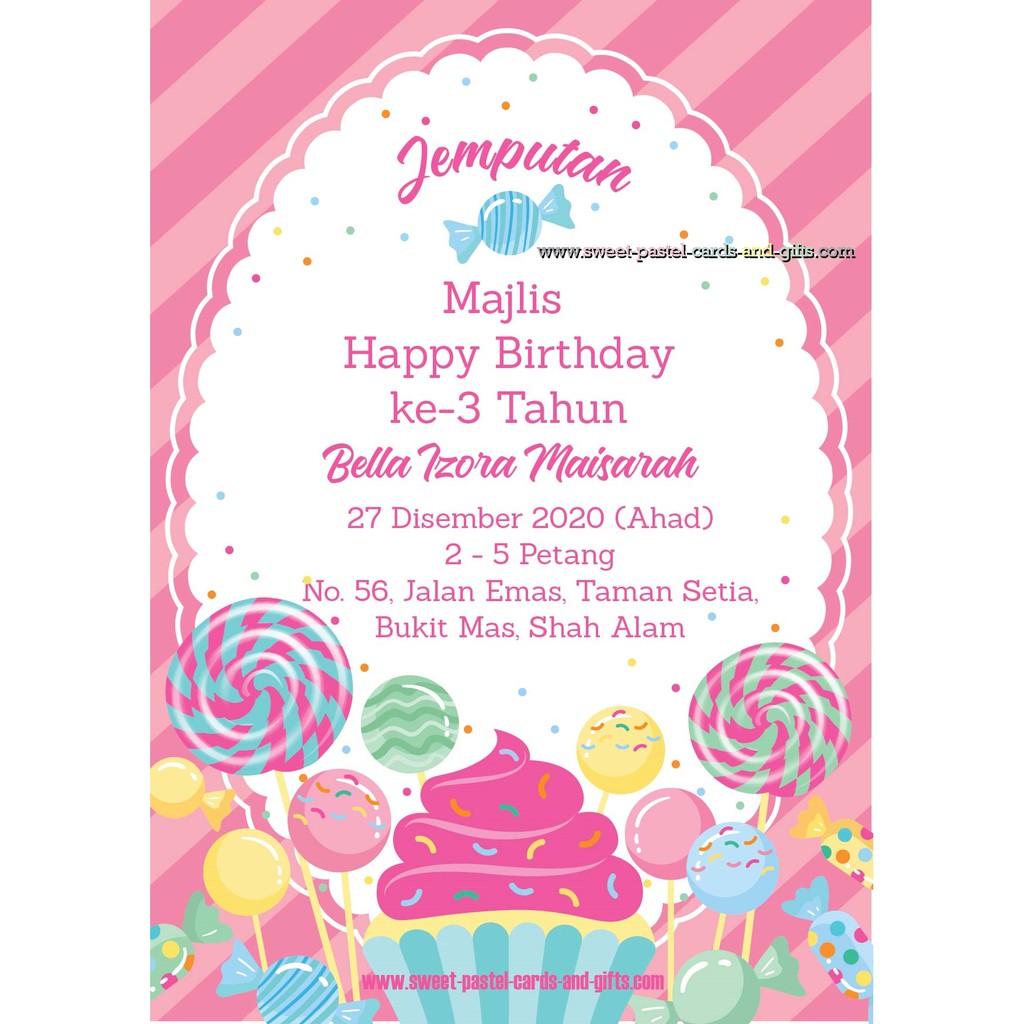 KAD BIRTHDAY CUSTOM INVITATION CARD BABY KIDS GIRL TERMASUK ENVELOPE  (DESIGN BCG09) MIN. ORDER : 20PCS