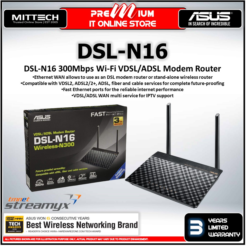 Asus DSLN16 Router Modem 300Mbps WiFi VDSL / ADSL Support Malaysia Streamyx & Unifi