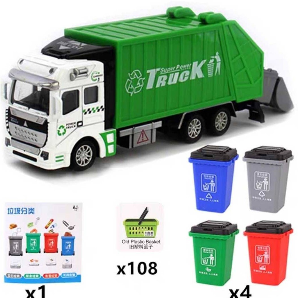 Skuter Siku Ready Stock New Arrival Kenderaan Kejuruteraan Aloi Besar Tarik Kembali Lori Sanitasi Lori Sampah Trak Pemadam Api Anak Mainan Model Kereta Kotak Hadiah