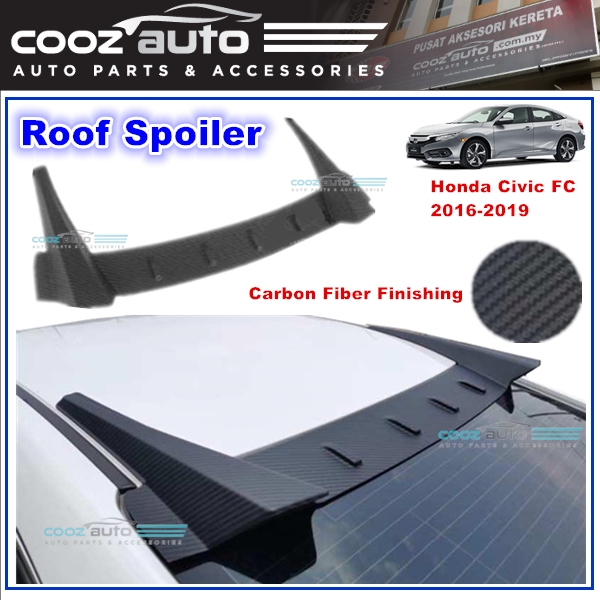 ECCPP Carbon Fiber Rear Roof 9 Shark Fin Spoiler Wing Glossy Replacement fit for 2016-2018 Honda Civic 