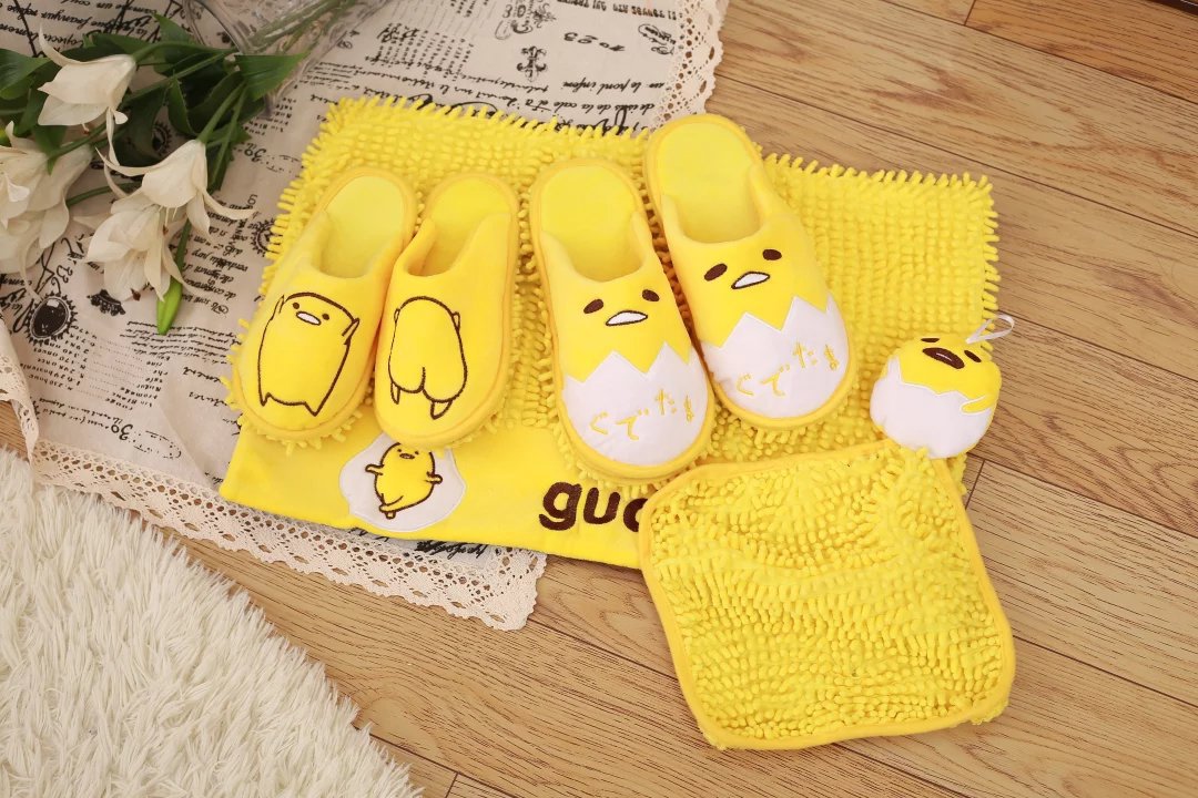 Japan Egg Yolk Lazy Egg Gudetama Couple Home Slippers Washable Lazy Chenille Rub Shopee Malaysia