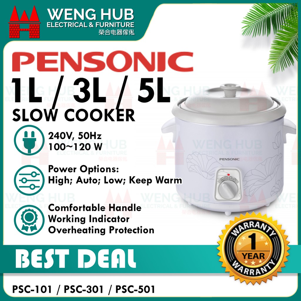 Pensonic 1L / 3L / 5L Electric Slow Cooker PSC-101 / PSC-301 / PSC-501