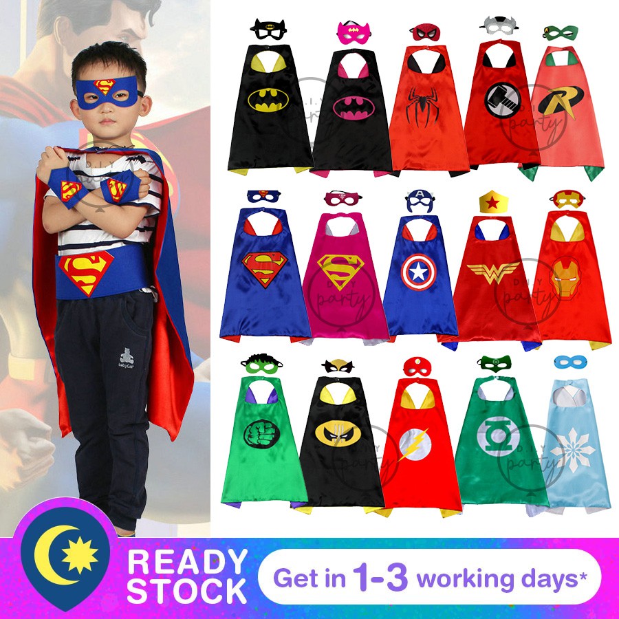 Superhero Kids Children 70cm Capes Shawl Cloak Halloween Costume Set Cosplay Felt Mask Wrist Band Belt Party Gifts