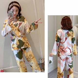 pyjamas women kimono  sleepwear baju  tidur  set  wear cotton 