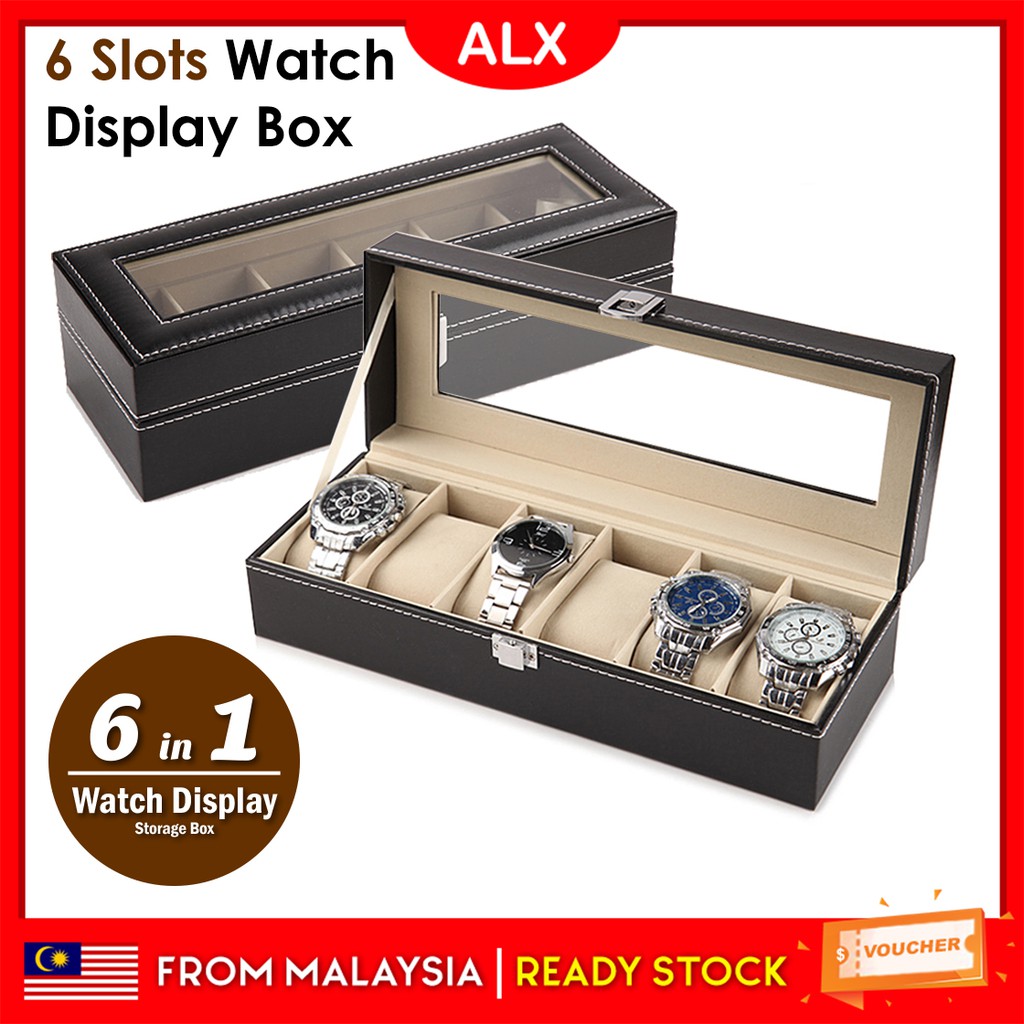 ALX 6 Slots Premium Italy Leather Watch Display Holder Case Box kulit premium Kes Jam Tamgan Paparan Jam