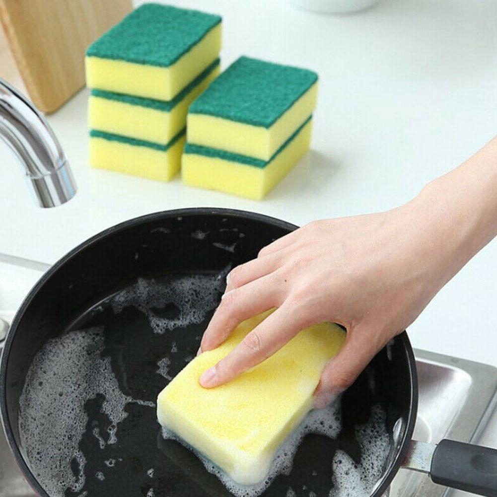 8 Sponge Scourers Yellow Cleaning Stain Surface Kitchen Dish Washing Up Pad Foam 