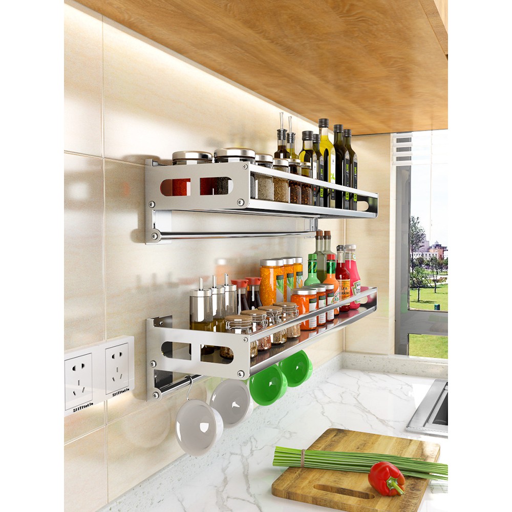 Wall Mounted Kitchen Supplies Shelf Layer Free Punch 304 Stainless