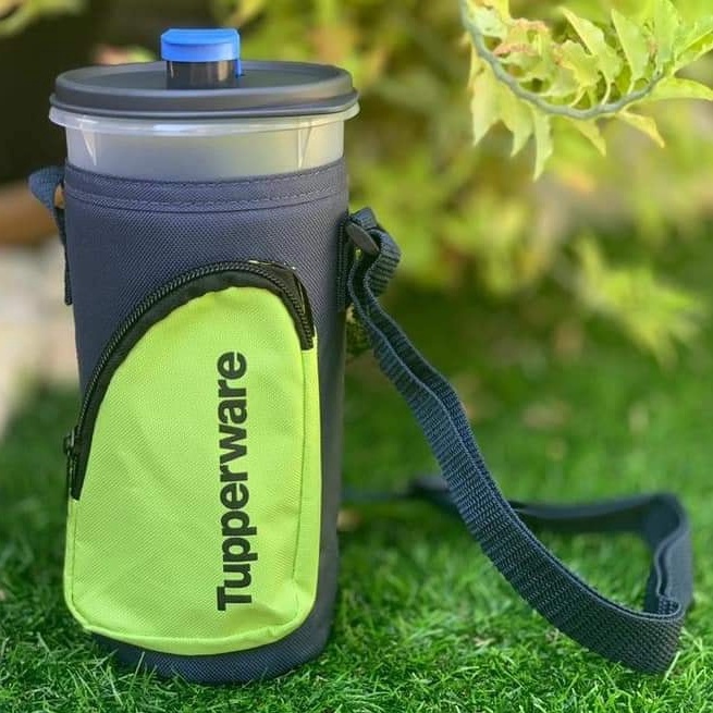 READY STOCK Tupperware High Handolier Stylish Zip Pocket Green Pouch 1x1.5L (Water Bottle/ tumbler)