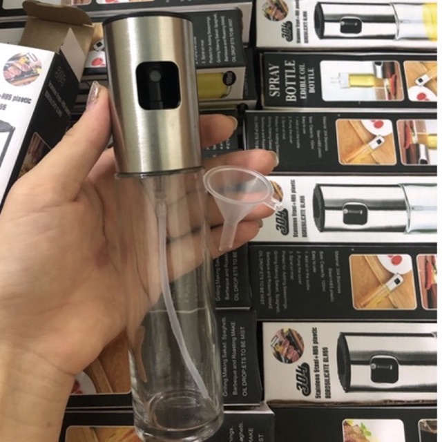 Stainless steel 304 mist cooking oil spray bottle, 100ml capacity, comes with pouring f…