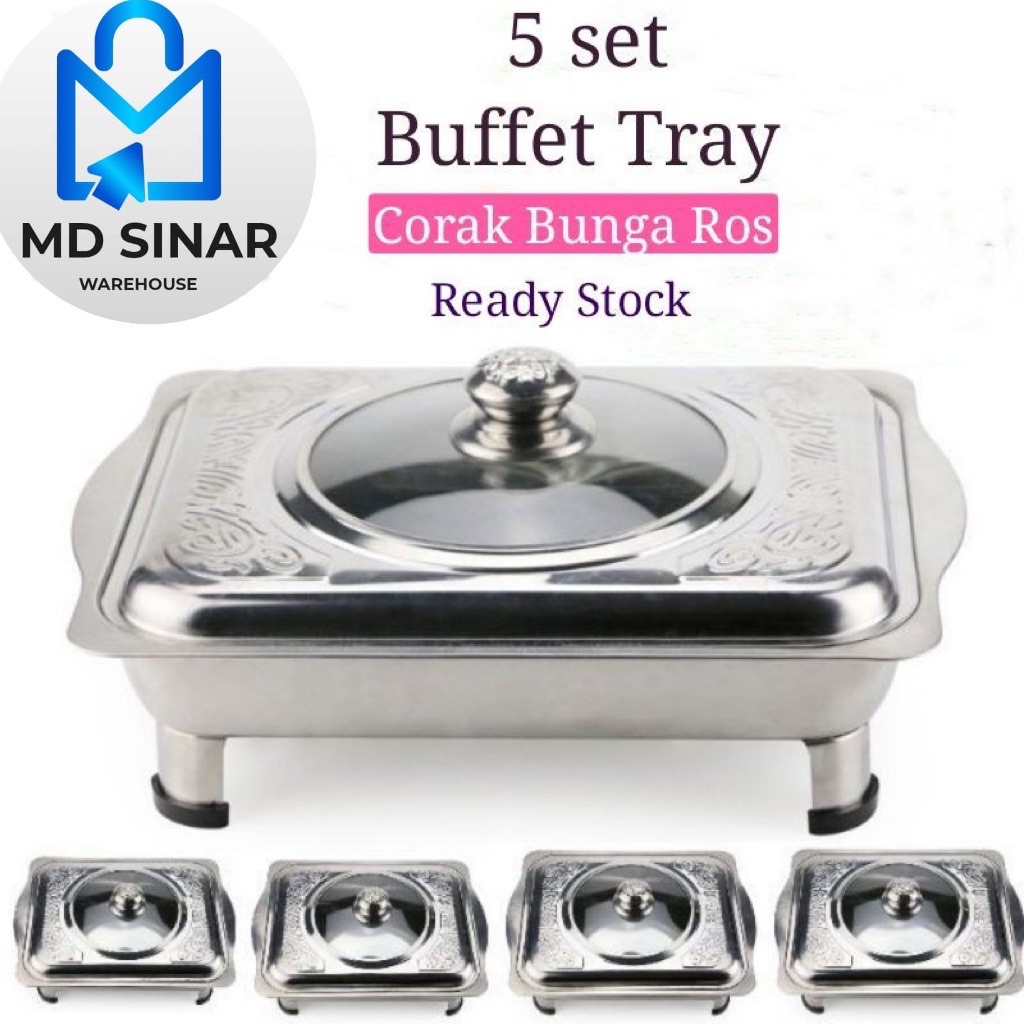 MD SINAR 5 set 34x28 BUFFET EMBOSSED / BUFFET TRAY SET / BUFFET FOOD TRAY / SERVING TRAY /FOOD PAN KENDURI SET CATERING