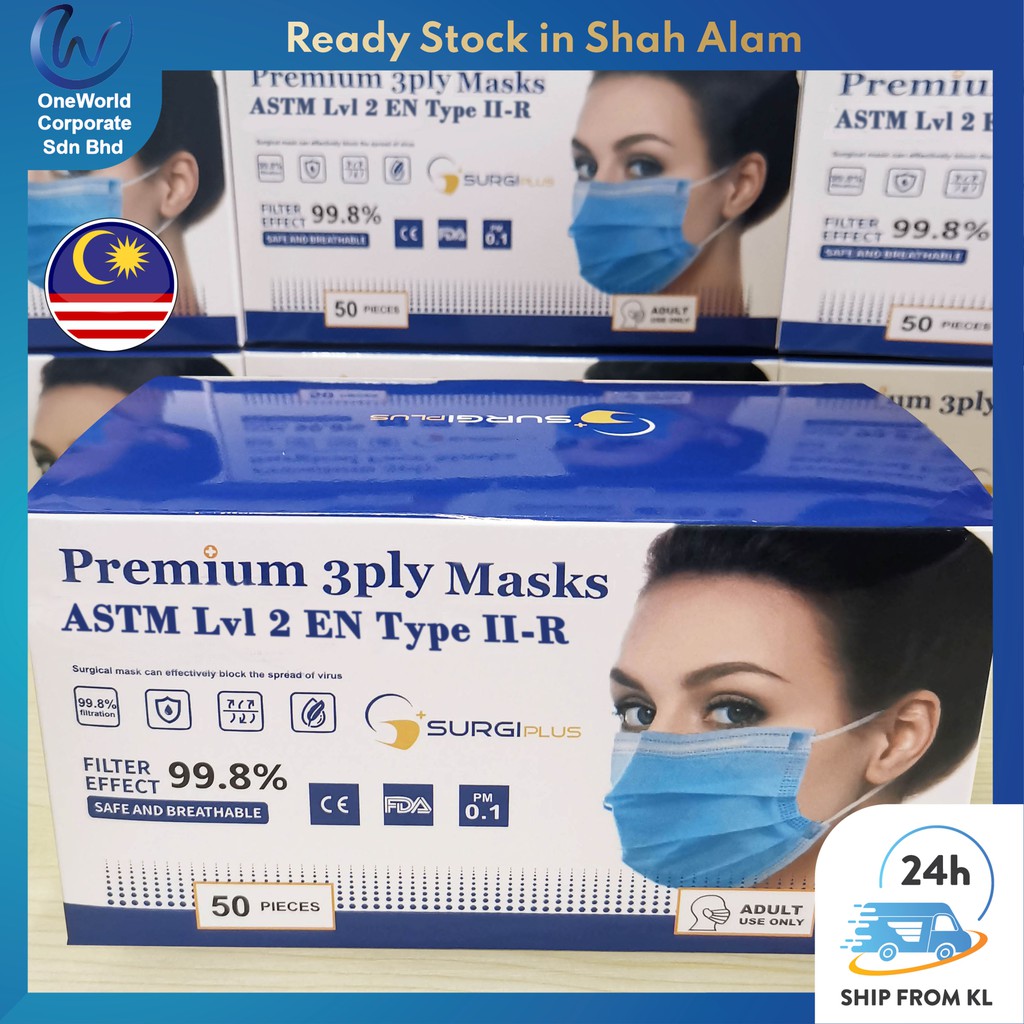 【Ship 24Hrs KL】Premium S. Grade Face Mask 3ply【SurgiPlus Malaysia】ASTM