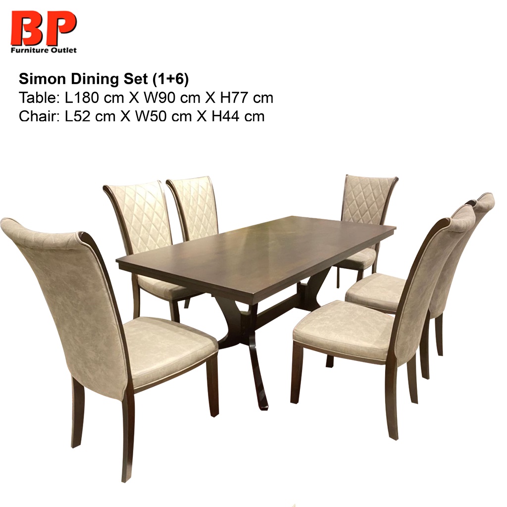 BPFO (READY STOCK) SIMON DINING SET [1+6] Solid Wood Dining table 6