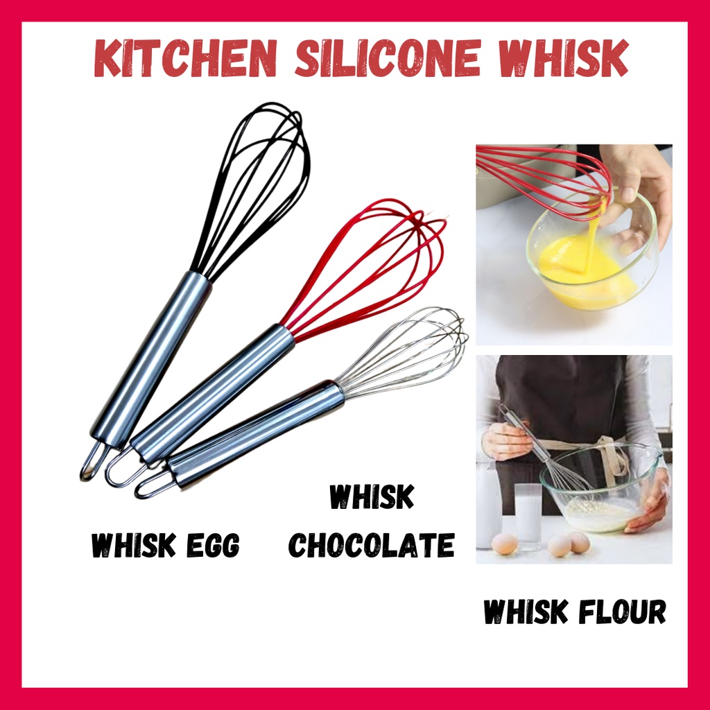 Kitchen Silicone Whisk Non-Stick Coated With Stainless Steel Handle & Stainless Steel Whisk Beater
