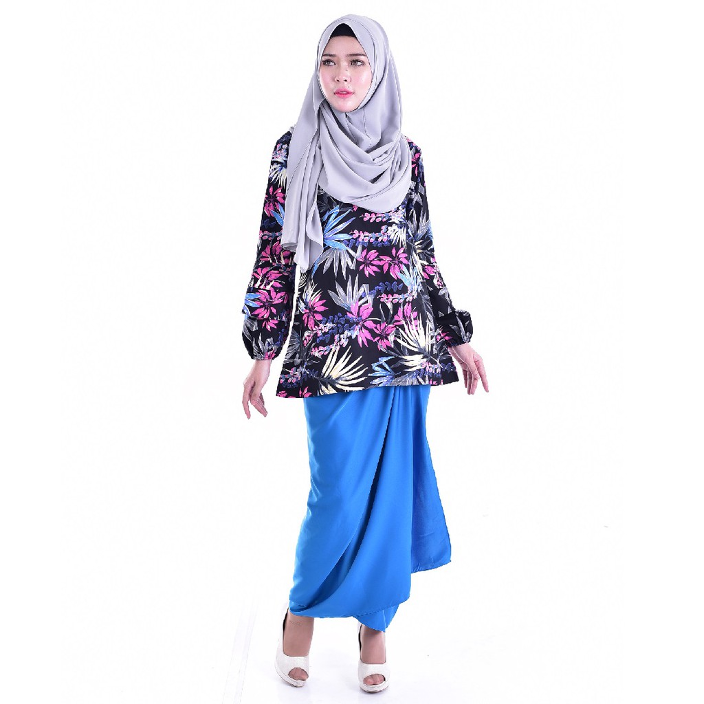 BIDADARI Baju  Kurung  Japanese Cotton  Royal Blue Shopee  