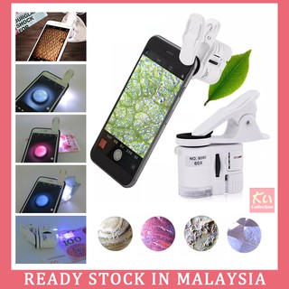 Universal Clip Type 60X Mini Phone Microscope Zoom Micro Camera Lens LED/UV light Detecting for Cash Jewelry Detection
