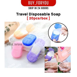 [MY Ready Stock] 20pcs/box Travel Disposable Soap Mini Paper Tablets Box Soap Paper Portable Hand Washing Carry 一次性洗手片