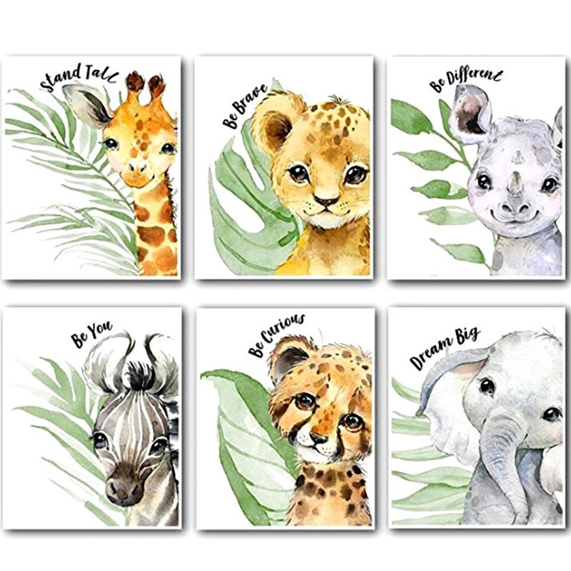 Nordic Lucu Kartun Haiwan Singa Harimau Jerapah Lukisan Hiasan Bilik Kanak Kanak Lukisan Kanvas Moden Inti Lukisan Tanpa Bingkai Shopee Malaysia