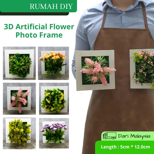 RUMAHDIY 3D Artificial Flower Photo Frame with Succulent Plant for