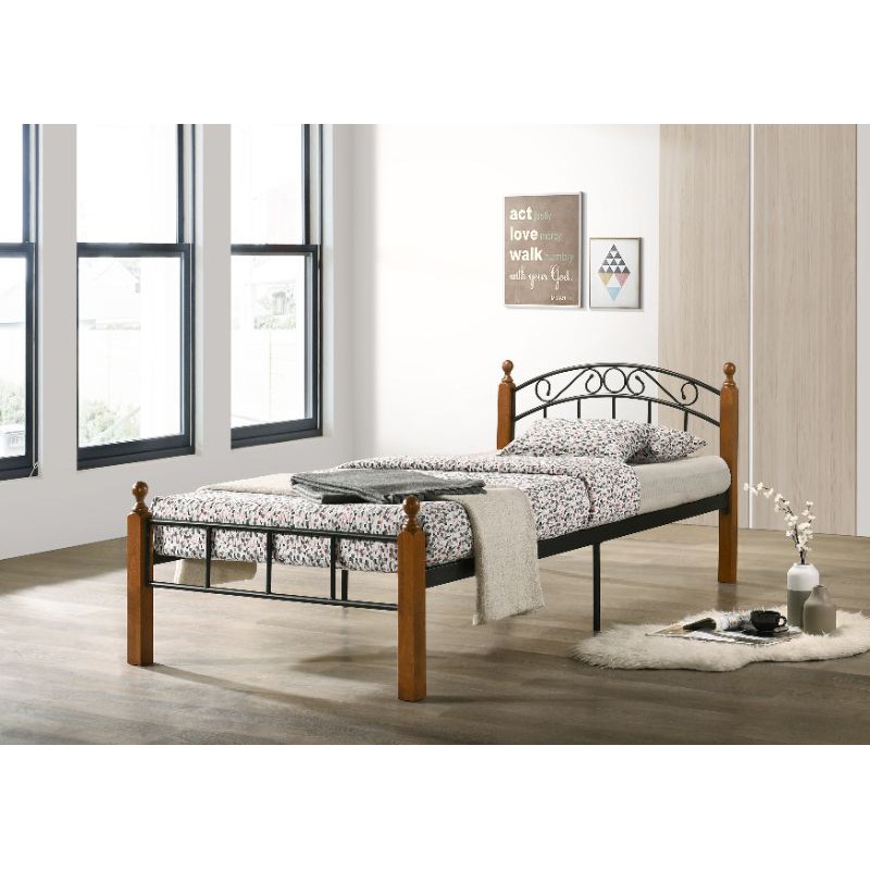 Deluxe Single Metal Bed Frame Solid Wood｜Single Reborn Foam Materess ...