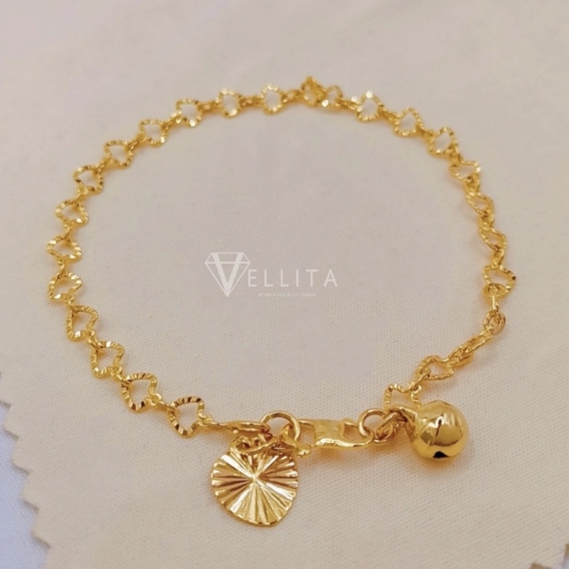 [VJ]Cop916 Bracelet “Full of Love” 999.9 Gold Plated L:17cm Minimalist Bracelet (Rantai Tangan Love)