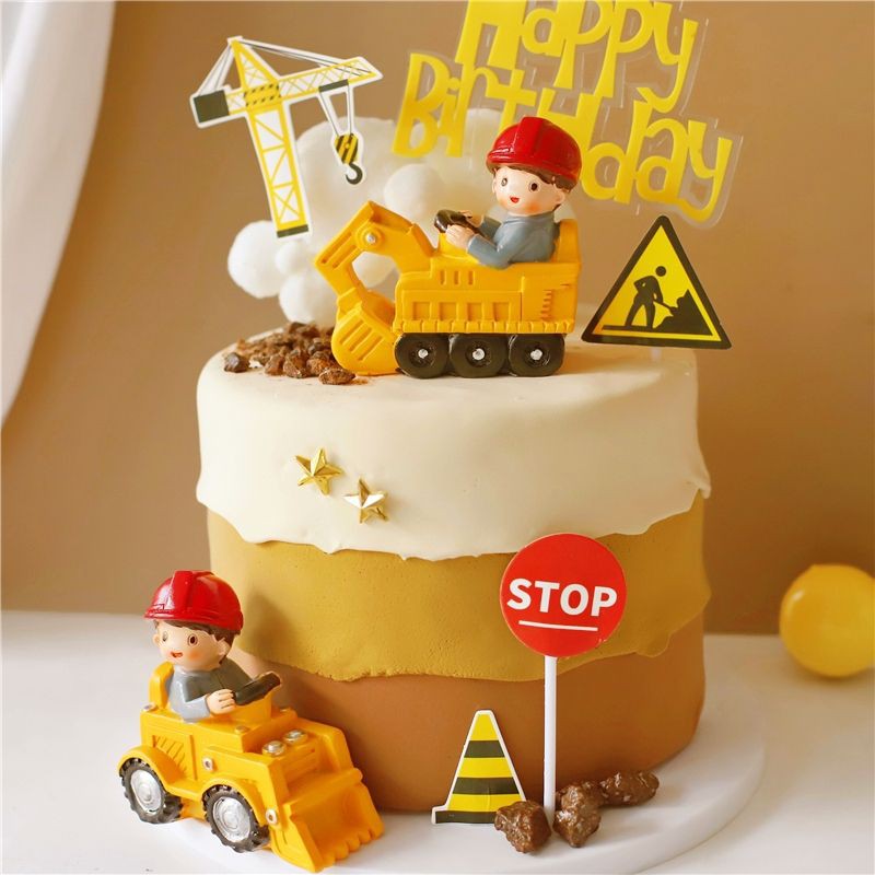 Ready Stock Construction Digger Bulldozer Tractor Truck Birthday Cake Topper Decoration Shopee Malaysia