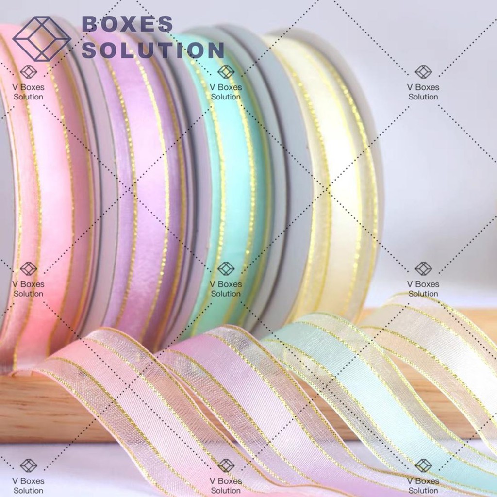 AVAILABLE NOW IN IPOH!! Good Quality Gold Line Plain Colour Ribbon