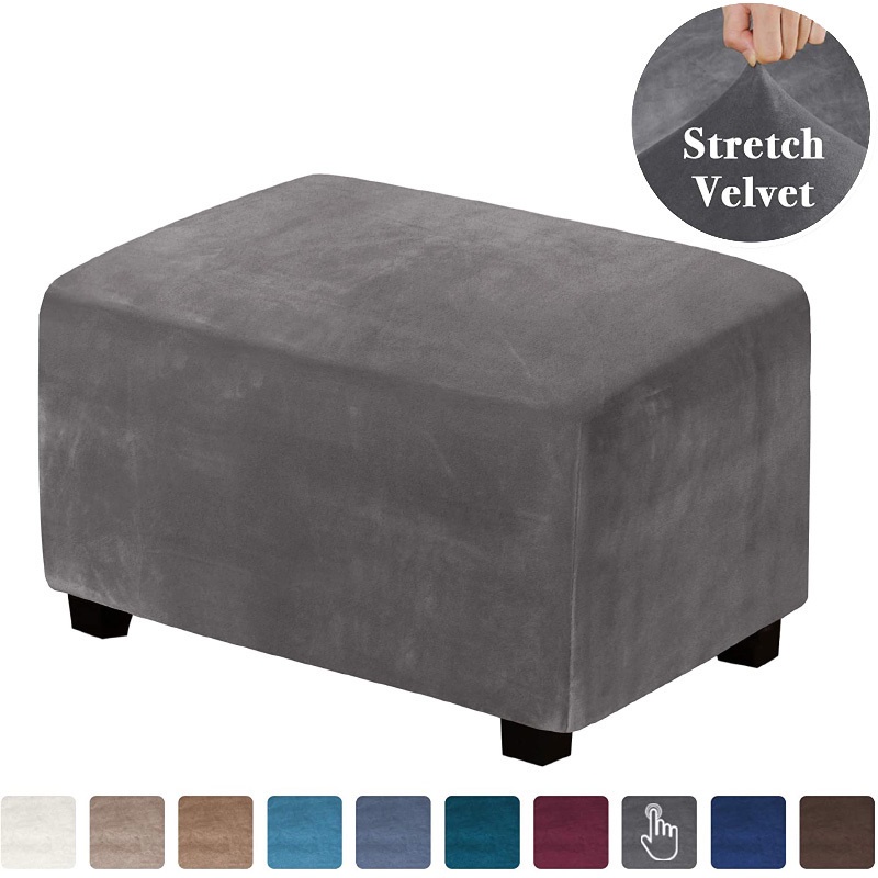 4 Sizes Velvet Durable Customized Stretch Footrest Ottoman Cover Folding Storage Stool Furniture Protector Rectangle Slipcover